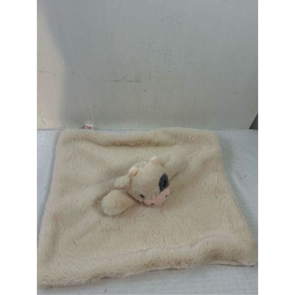 Linz baby soft blanket farm cow plush head rattle cream color 13"x16" replacemen - Picture 2 of 7